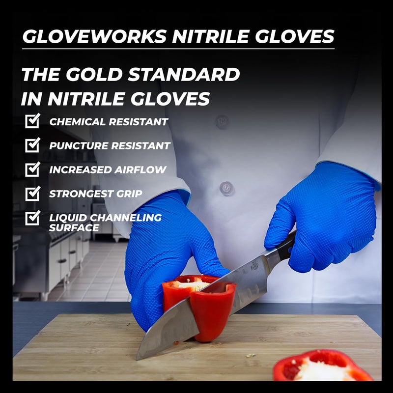 GLOVEWORKS HD Royal Blue Nitrile Industrial Disposable Gloves, 6 Mil Latex-Free, Raised Diamond Texture, X-Large Box of 100 - Image 5
